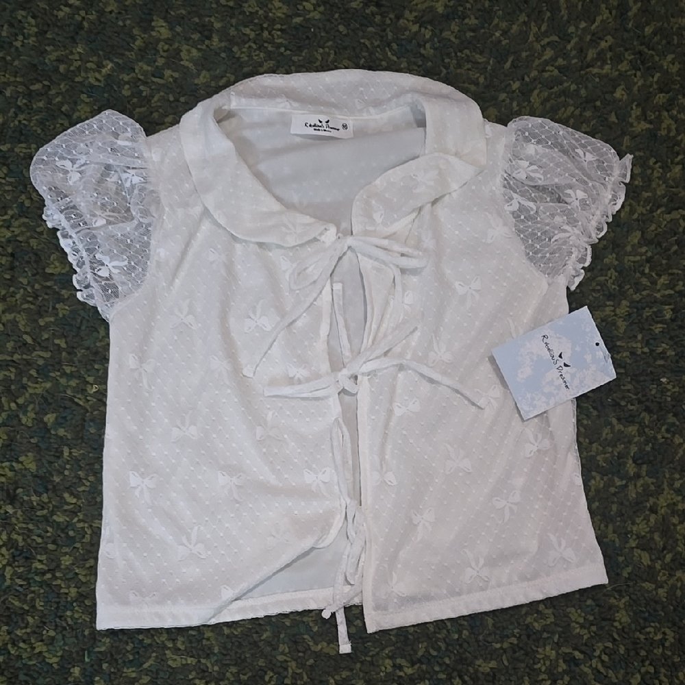 White Lace Short Sleeve Blouse